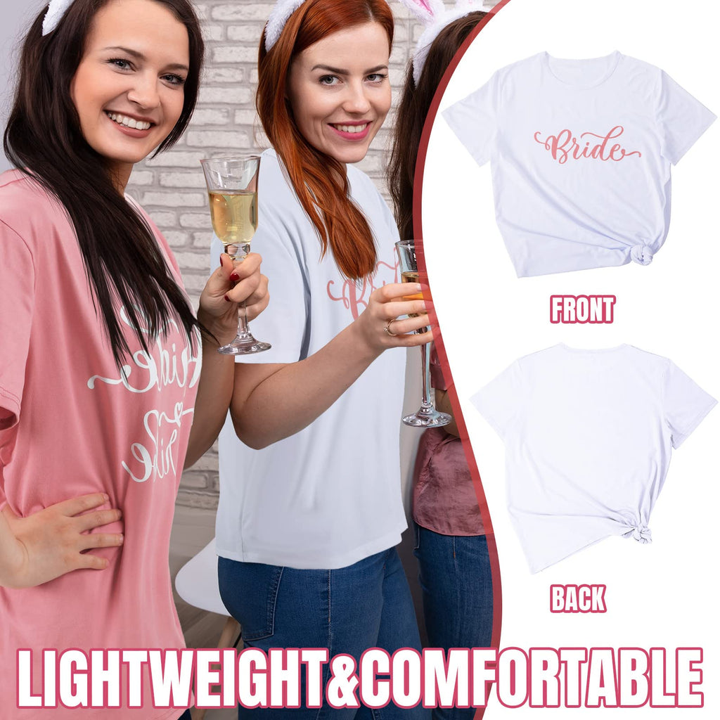 Leumoi 7 Pcs Bachelorette Party Bridal Shirts Bridesmaid Shits for Women 1 White Bride Shirt and 6 Pink Bridesmaid T-Shirt Bridal Parties Matching Set Bulk for Wedding Shower Bride Gift