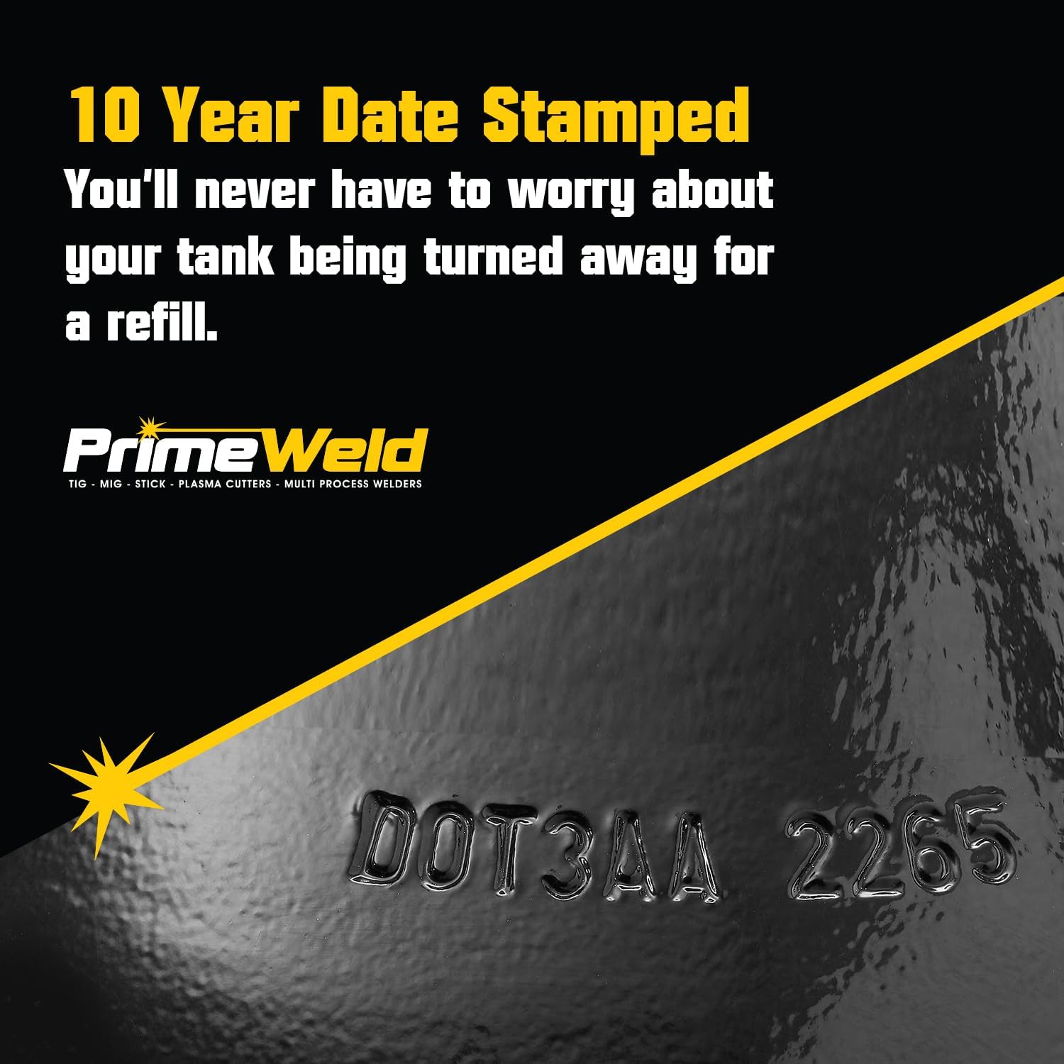 PrimeWeld 100% Argon Gas Welding Tank Full 40CF | DOT 3AA | USA CGA 580 Valve | Best Gas for TIG Welding Applications | Cylinders Full & Ready to Use