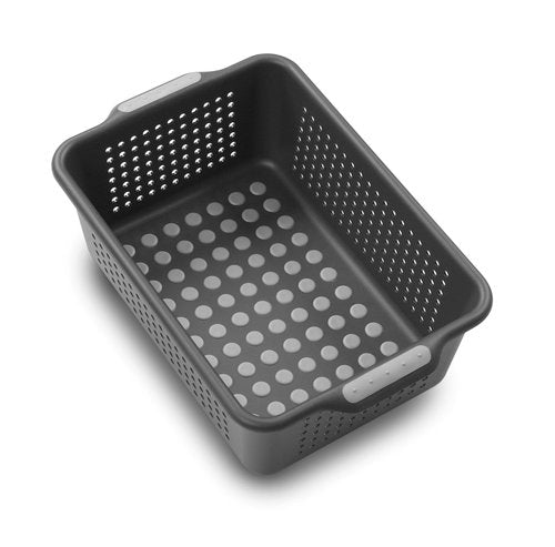 madesmart Small Storage Basket, Multipurpose Organizer with Soft-Grip Handles & Non-Slip Feet, Heavy-Duty Ventilated Design for Laundry, Bath & Kitchen, Carbon, 12 x 8 x 4"