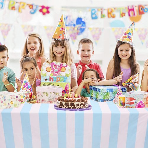Kesfey 3 Packs Light Blue and White Striped Table Cloth 54 x 108 Inches Bluey Stripe Table Cover Disposable Plastic Beach Tablecloths Waterproof Rectangle Picnic Tablecover for Pool Birthday Party