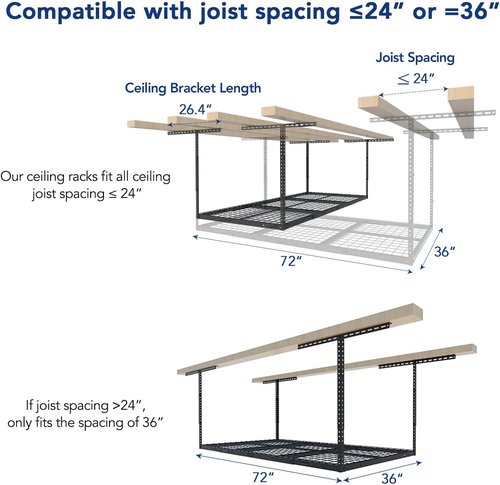 FLEXIMOUNTS 3x6 Overhead Garage Storage Rack - Adjustable Ceiling Design | 450lbs Capacity, Black