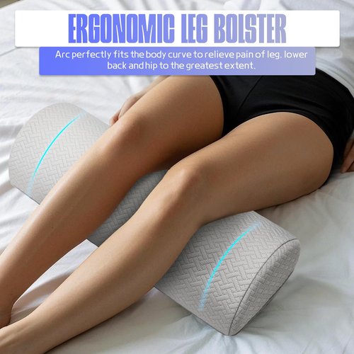 Ceueyso Knee Pillow for Back Sleeping - Under Leg Support Pillow for Sleeping on Back, Half Moon Leg Bolster Pillow for Lower Back and Head (Light Grey)