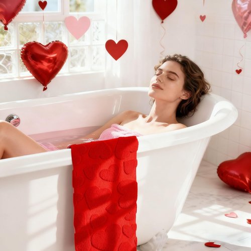 Whaline Valentine's Day Hand Towels Jacquard Cotton Bathroom Towel 3D Red Heart Decorative Absorbent Bath Towel for Kitchen Dish Drying Cleaning Cooking, 29.5 x 13.4 Inch, 2Pcs