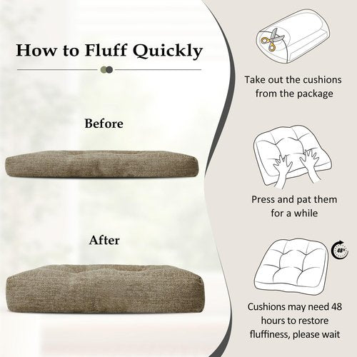 downluxe Chair Cushions for Dining Chairs 4 Pack, Tufted Indoor Chair Pads with Non-Slip Bottom, U-Shaped Kitchen Chair Cushions, 17"x17"x4", Khaki