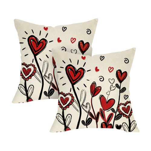 Fjfz Valentines Day Decorative Throw Pillow Covers 18 x 18 Set of 2, Red Love Hearts Porch Outdoor Home Decor, Anniversary Wedding Sofa Couch Cushion Case