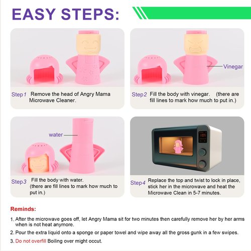 Asltw Happy or Angry Mom Microwave Cleaner, Microwave Oven Steam Cleaner, Just Add Vinegar and Water, Easily Cleans the Crud in Minutes (Pink)