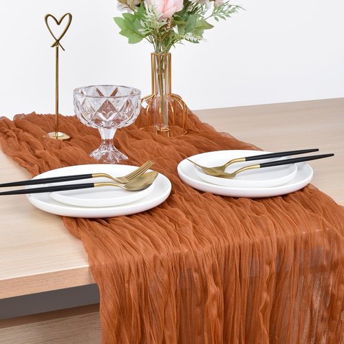 Joanlody Terracotta Cheesecloth Table Runner - 10Ft Rustic Boho Decor for Weddings & Events