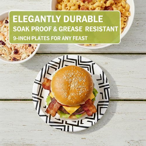 Decorative Paper Plates by [Brand Name] - 9 Inch, 160 Count, Soak Proof & Microwave Safe for Parties & Everyday Use