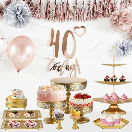 Voittozege 10 Pcs Gold Cake Stand Set, Metal Cupcake Holder Dessert Table Stands and Trays, Pastry Candy Fruits Serving Plate Display for Christmas, Wedding, Birthday, Anniversary