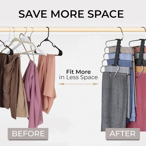 MORALVE Space-Saving Pants Hangers - Non-Slip Multi-Layer Design | 2 Pack for Jeans, Trousers & Skirts (Black)