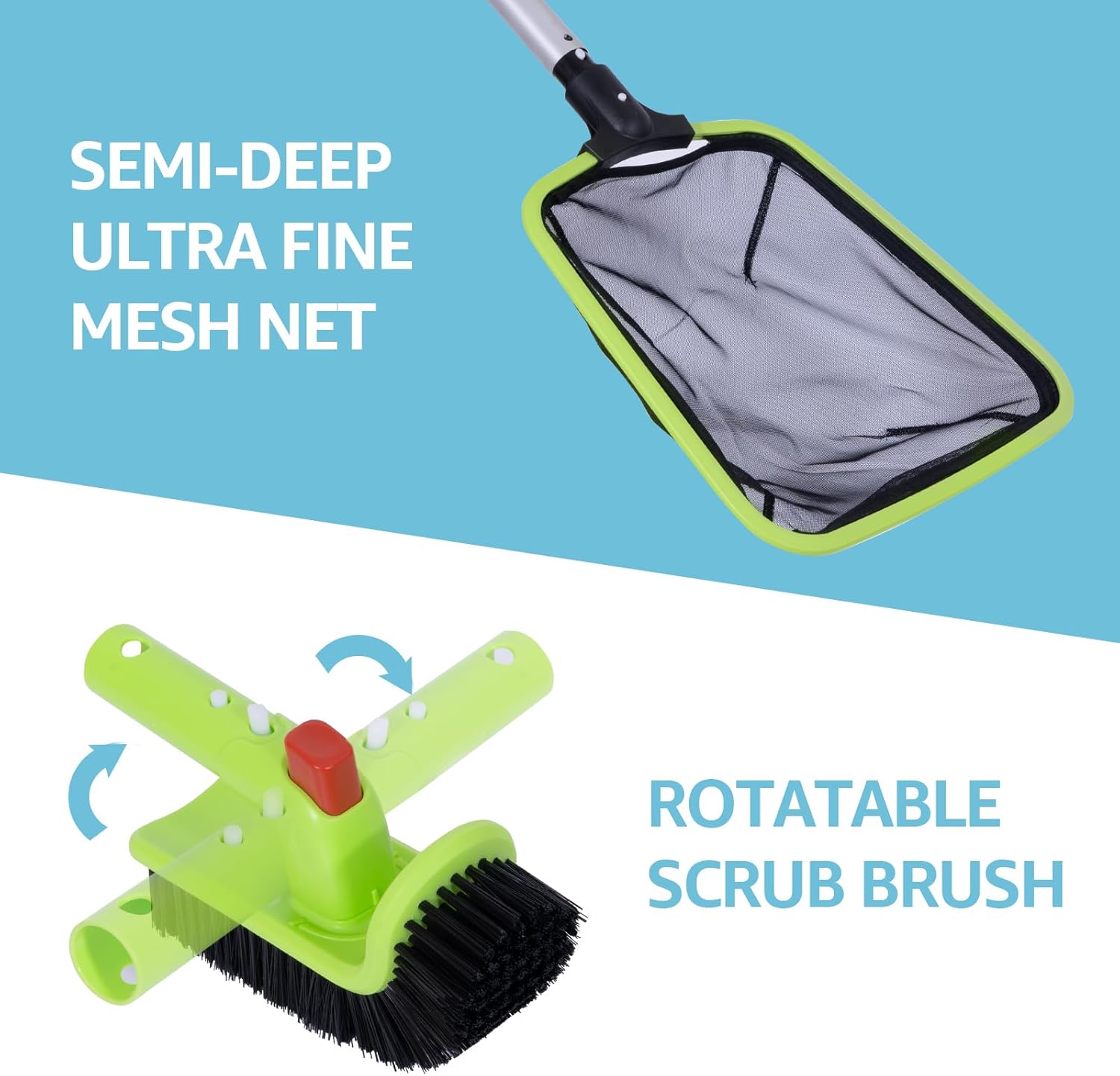 Sepetrel Deluxe Swimming Pool Cleaning Kit - Professional Leaf Skimmer, Fine Mesh Net, 17.5" Brush & Scrub Brush