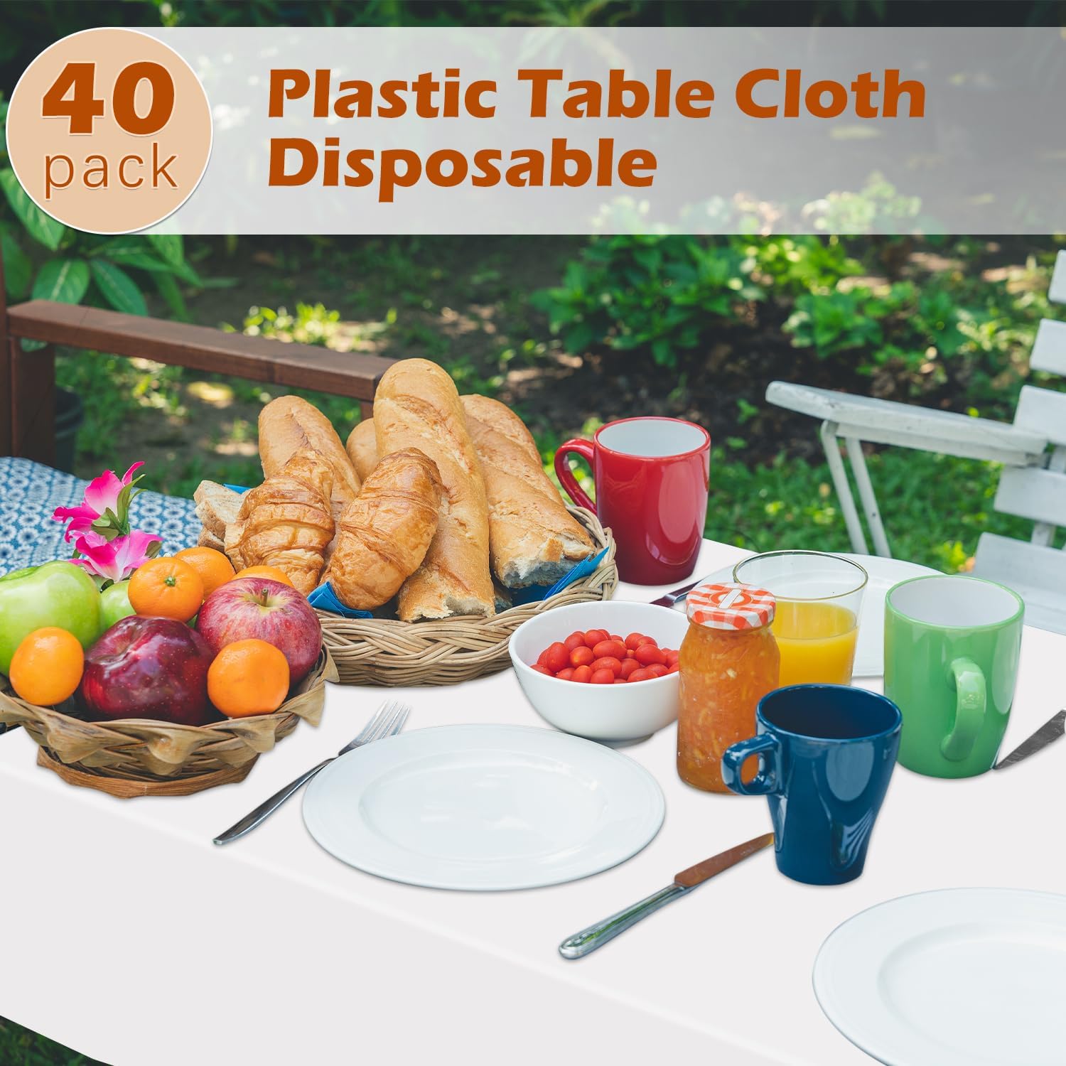 Regine Switzerland Disposable Tablecloths - 40 Pack White Rectangle Covers | 54"x108" for Parties