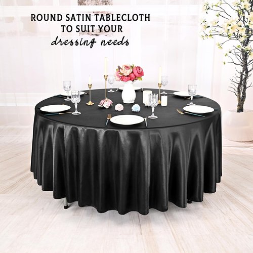 Lumaycens 6 Packs Satin Tablecloth 120 Inch Black Round Table Cloth Silk Tablecloth Smooth Fabric Overlay Satin Table Cover Decoration for Wedding Party Banquet Events