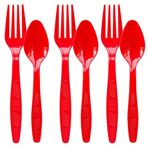 Plastic Forks and Spoons Heavy Duty, Red Disposable Plastic Silverware Set for Party Supplies 96PCS