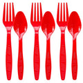 Plastic Forks and Spoons Heavy Duty, Red Disposable Plastic Silverware Set for Party Supplies 96PCS