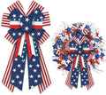 Threetols Patriotic Wreath Bows - Large Burlap Red, Blue & White Stripe for 4th of July Decor