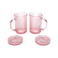 Paris Hilton Ribbed Glass Mug Set with Dual Use Lid/Coaster, Elegant Fluted Glassware, Perfect for Coffee, Tea or any beverage, Set of 2, 13.5-Ounce, Pink