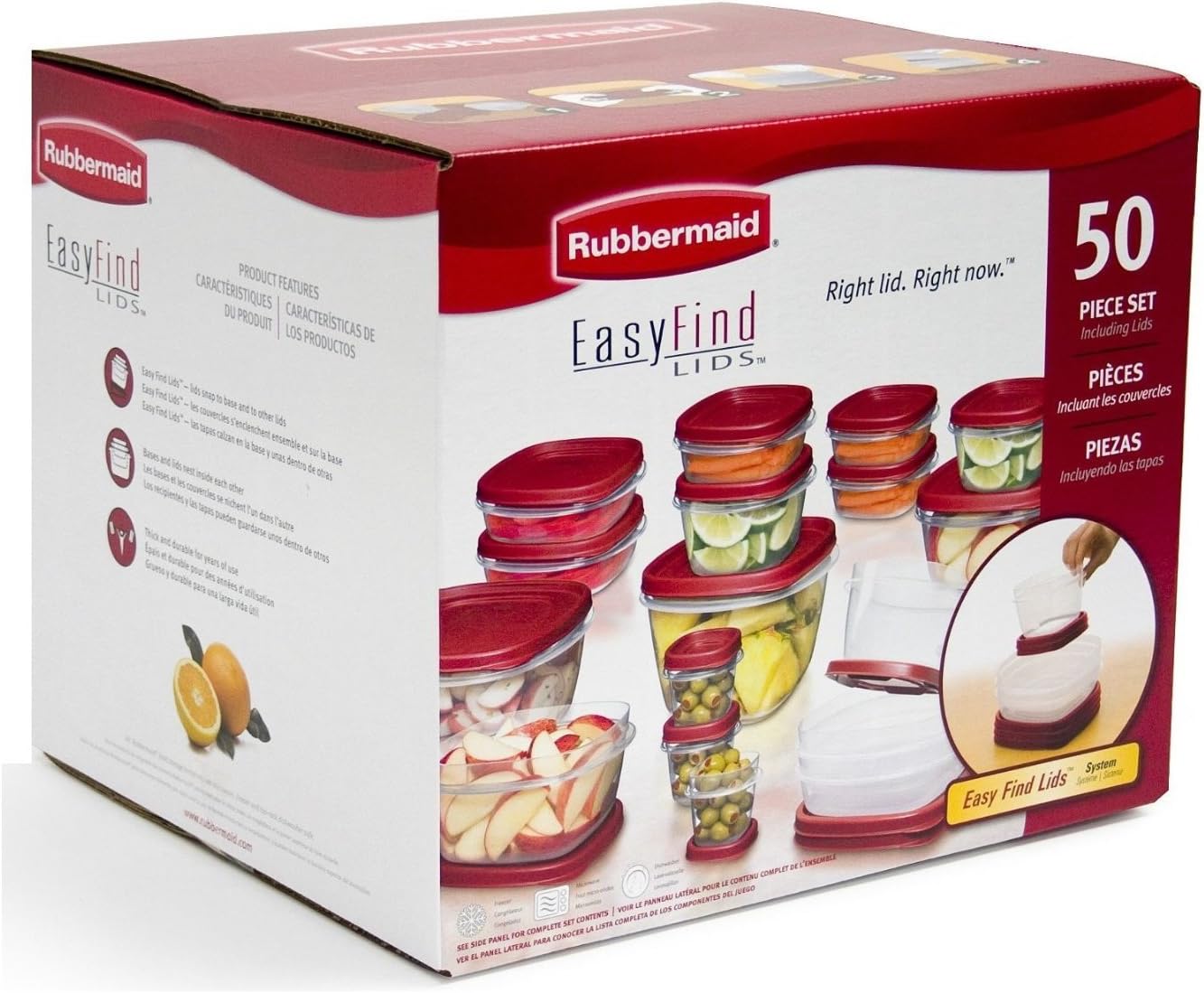 Rubbermaid Easy Find Lids Food Storage Containers - 50 Piece Set in Racer Red for Organized Kitchen