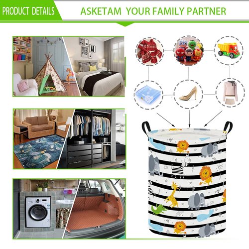 ASKETAM Baby Laundry Hamper & Kids Basket - Cute Waterproof Storage Bin, Kid-Friendly Clothes Organizer, Toys Box, and Playful Room Decor (Animal Jungle)