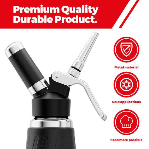 Whipped Cream Dispenser,Stainless Steel Bottle With Aluminum Head,1-Pint/500mL,Whip Cream Maker Canister with 3 Decorating Nozzles & Cleaning Brush - for Desserts, Coffee Foam & Cold Foam (500ml)