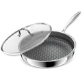KURRUNGIE Hybrid Non Stick Frying Pans, 10-inch Stainless Steel Frying Pans with Tempered Glass Lid, 5 Ply Induction Cookware, Dishwasher-Friendly, Oven-Safe Up to 800°F, Compatible with All Cooktops