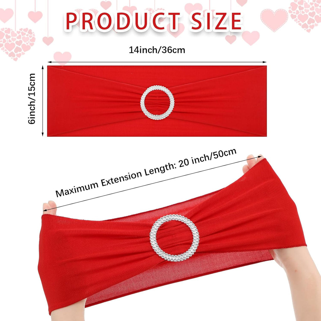 CHENGU Spandex Stretch Chair Sashes - 150 Elastic Covers with Buckle Slider for Weddings & Events | Red