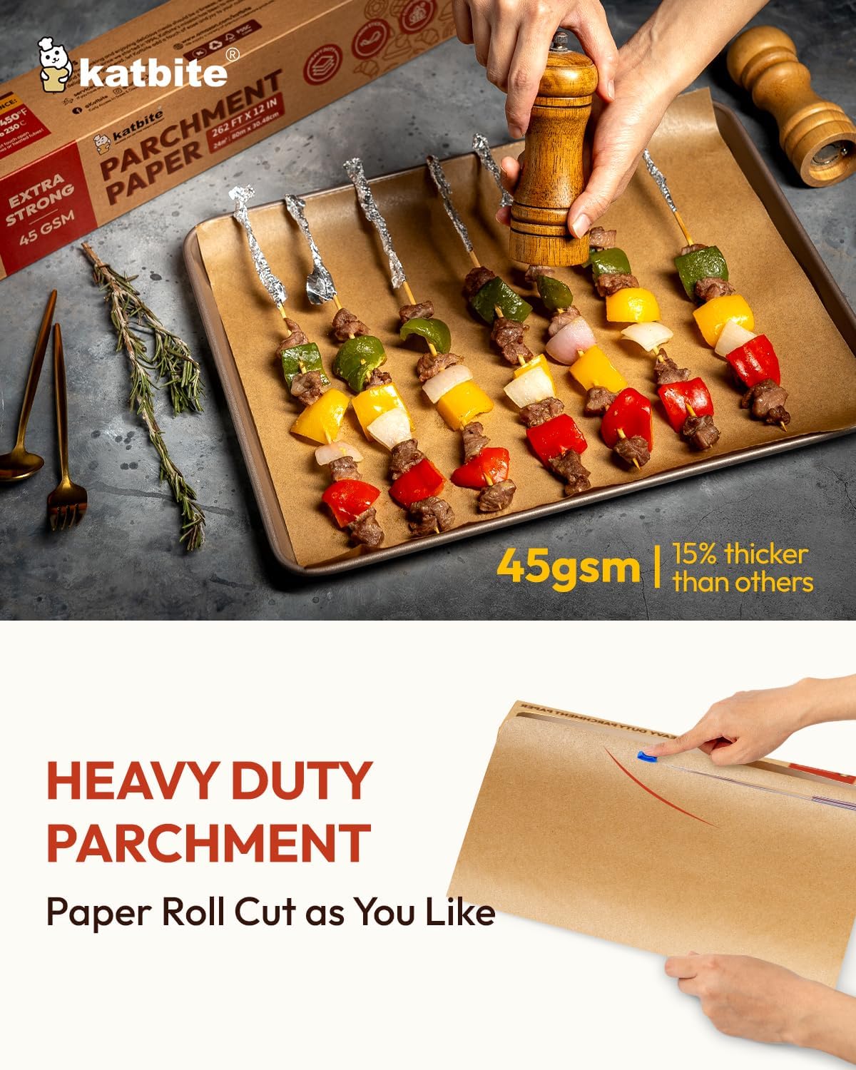 Unbleached Parchment Paper Roll - Heavy Duty Non-Stick Baking Paper with Slide Cutter | 12in x 262ft