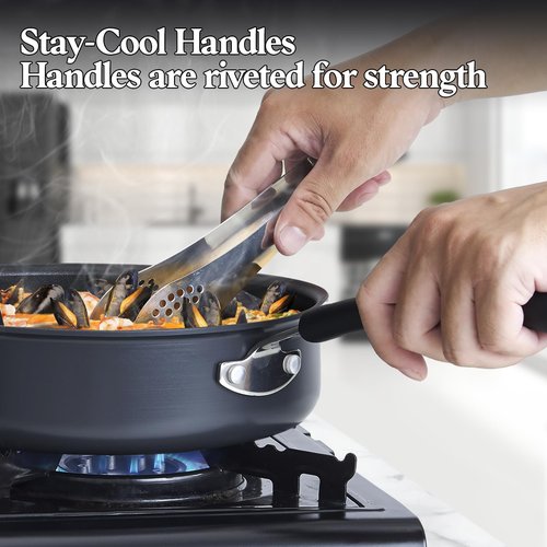 Cook N Home Pots and Pans Set Nonstick Professional Hard Anodized Cookware Sets 12-Piece, Dishwasher Safe with Stay-Cool Handles, Black
