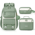 Fimibuke Backpacks for Girls, 3 PCS Waterproof School Backpack with Lunch Box & Pencil Pouch for Kids Teen Girl, Cute Bookbag School Bag for Elementary Middle High School Student Ages 6+(Green)