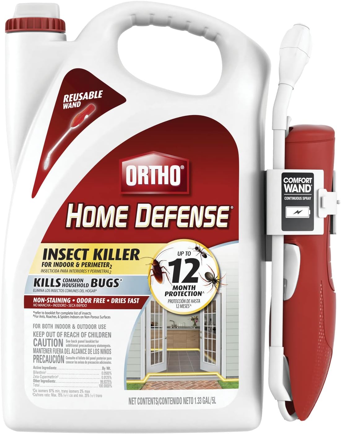 Ortho Home Defense Insect Killer - Ready-to-Use Bug Spray with Comfort Wand | Kills Ants, Cockroaches & Spiders, 1.33 Gal
