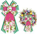 Hying Large Summer Wreath Bows - Green Stripes & Pink Burlap Flamingo Design for Door Decor