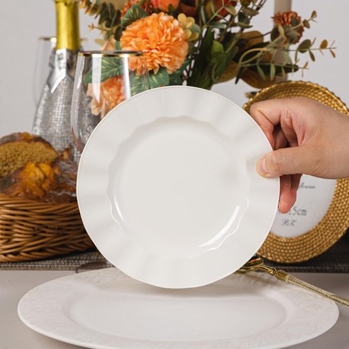 NZVCN 72 Pack Ivory Plastic Plates, 7" Disposable Wave Edge Salad/Dessert Plates Elegant Heavy Duty Plate for Party, Wedding, Thanksgiving, Christmas