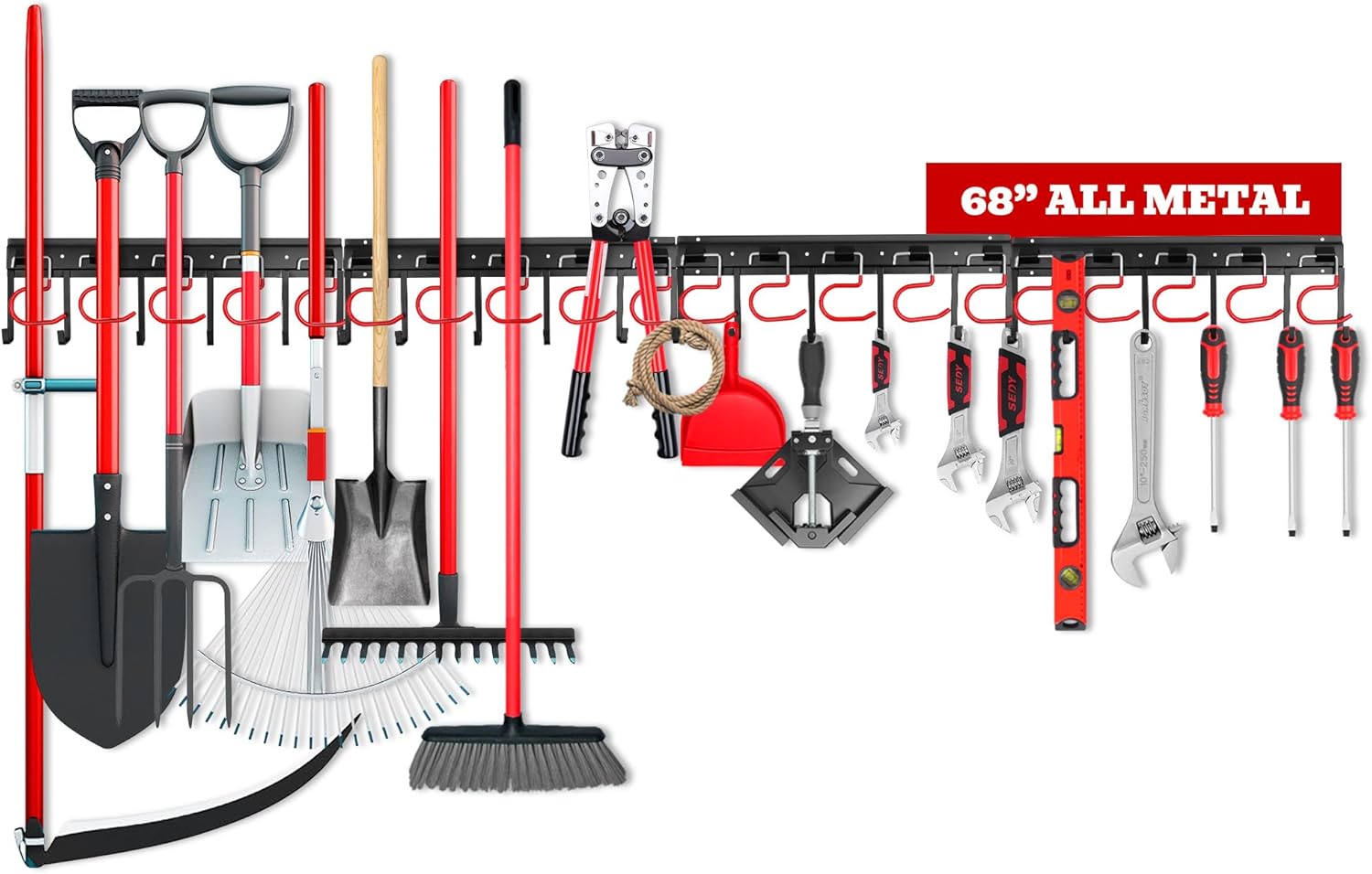 SEDY Garden Tool Organizer Hooks - Sturdy All-Metal Wall Mount Storage System for Yard Tools | Shed & Garage Use
