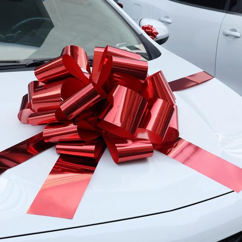 Big Car Bow - Metallic Red 20-Inch Round Gift Bow for Cars, Weddings, Birthdays & Christmas Decor