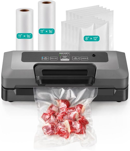 HiCOZY Vacuum Sealer - Powerful Heat Sealing Machine with 7 Automatic Modes | Compact Design, 10 Bags Included, Space Gray