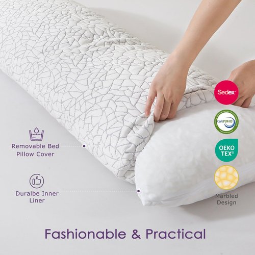 KUSNUG Shredded Memory Foam Full Body Pillow - Cooling Removable Bamboo Rayon Cover + Extra Gel Foam, Soft-Firm Adjustable for Adults, Oeko & CertiPUR-US Standard, 20x54 Inch, 1 Pack