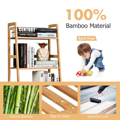 COSTWAY 4-tier Ladder Shelf, Bamboo Plant Stand Rack, Freestanding Bookshelf, Multifunctional Storage Shelves, Flower Stand Rack Holder for Garden, Balcony, Living Room, Bedroom (Natural)