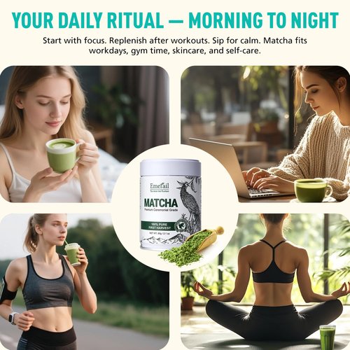 Emerail Ceremonial Grade Green Tea Matcha Powder, Premium First Harvest Unsweetened, 100% Pure Matcha for Lattes, Smoothies, and Baking (40g / 1.4oz)
