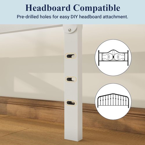 Allewie Queen Bed Frame - 12 Inch Metal Platform Bed with Storage | Easy Assembly, White Finish