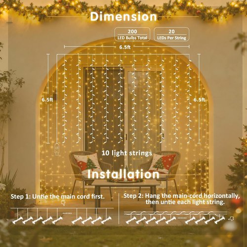 JMEXSUSS 200 LED Curtain Lights - Warm White Fairy Lights with Remote | 6.5ft x 6.5ft for Wedding Decor