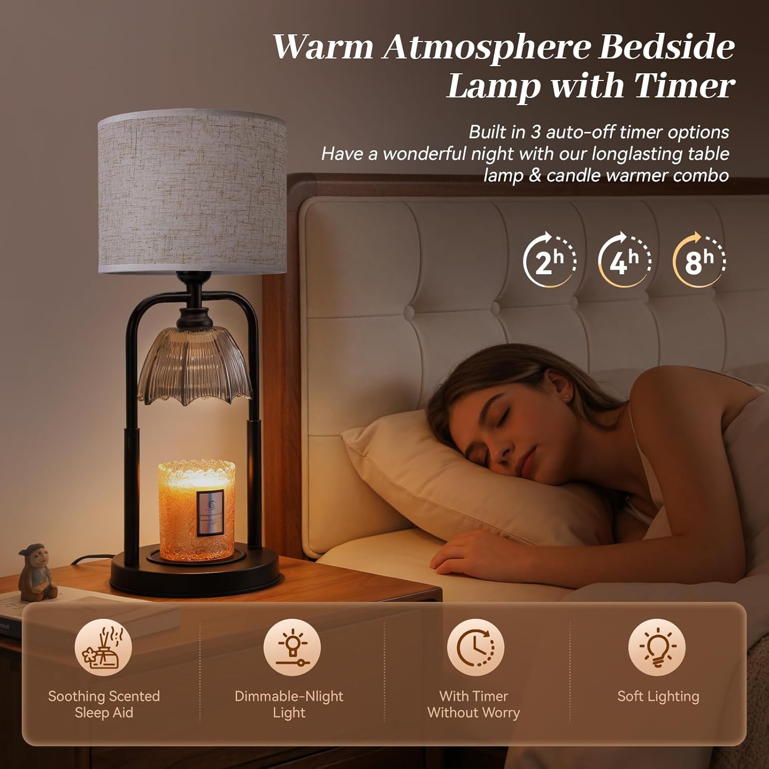 Skiennix Safe Candle Warmer Lamp - Flameless Electric Wax Melt Warmer for Large 3-Wick Candles | Adjustable Height, Timer, Black