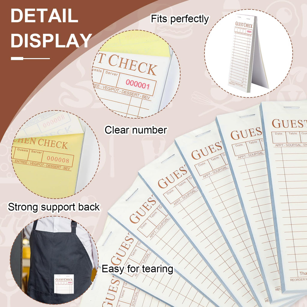 Seajan 50 Pack Guest Check Pads Server Note Pads 3.5 x 6.7 Inch Guest Check Book for Servers 2 Part Carbonless Waiter Notepad Food Order Tickets for Bar Cafe Restaurant, 2500 Total Tickets (Coffee)
