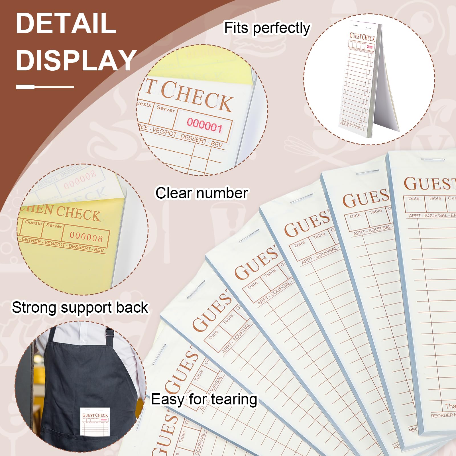 Seajan 50 Pack Guest Check Pads Server Note Pads 3.5 x 6.7 Inch Guest Check Book for Servers 2 Part Carbonless Waiter Notepad Food Order Tickets for Bar Cafe Restaurant, 2500 Total Tickets (Coffee)