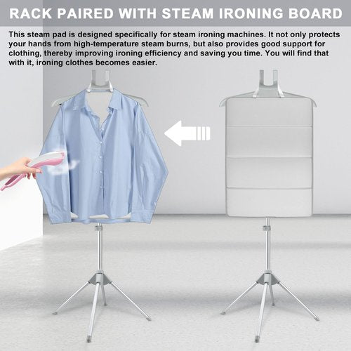 Foldable Garment Steamer Hanger Stand with Ironing Gloves, Adjustable Steamer Rack Included Lint Remover & Storage Bag, 2 Clips&Portable Ironing Board for Suits Shirts Coats Portable Travel Home Use