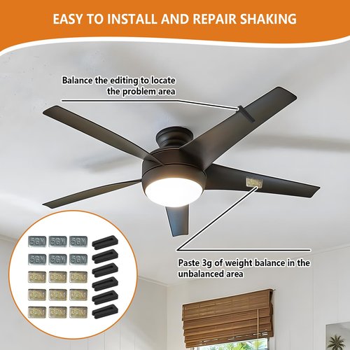 Nextpal 21 Pcs Ceiling Fan Balancing Kit, Fan Blade Balance Weights and Clips with Self-Adhesive Metal for Vibration Noise Reduction, Home and Office Use (6 Clips+9x3G+6x5G Weights)