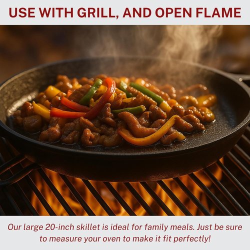 Cast Iron Skillet by Lodge - 20 Inch Pre-Seasoned Heavy Duty Pan with Dual Handles | Ideal for Cooking, Frying & Grilling
