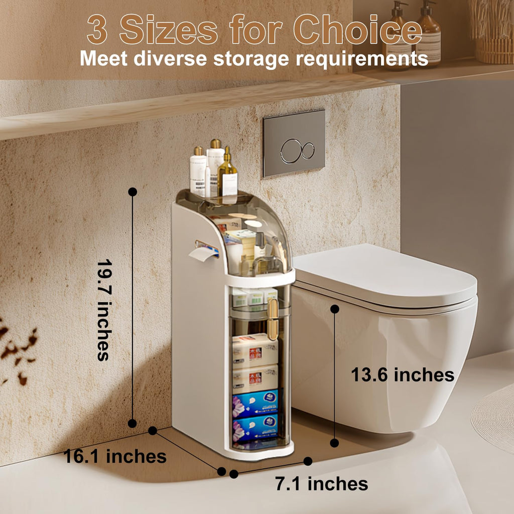 APOAK Slim Bathroom Storage Cabinet, Narrow Rolling Storage Cart with Drawers, Waterproof Bathroom Floor Cabinet, Plastic Storage Organizer for Small Spaces Kitchen Laundry Living Room, 2-Tier