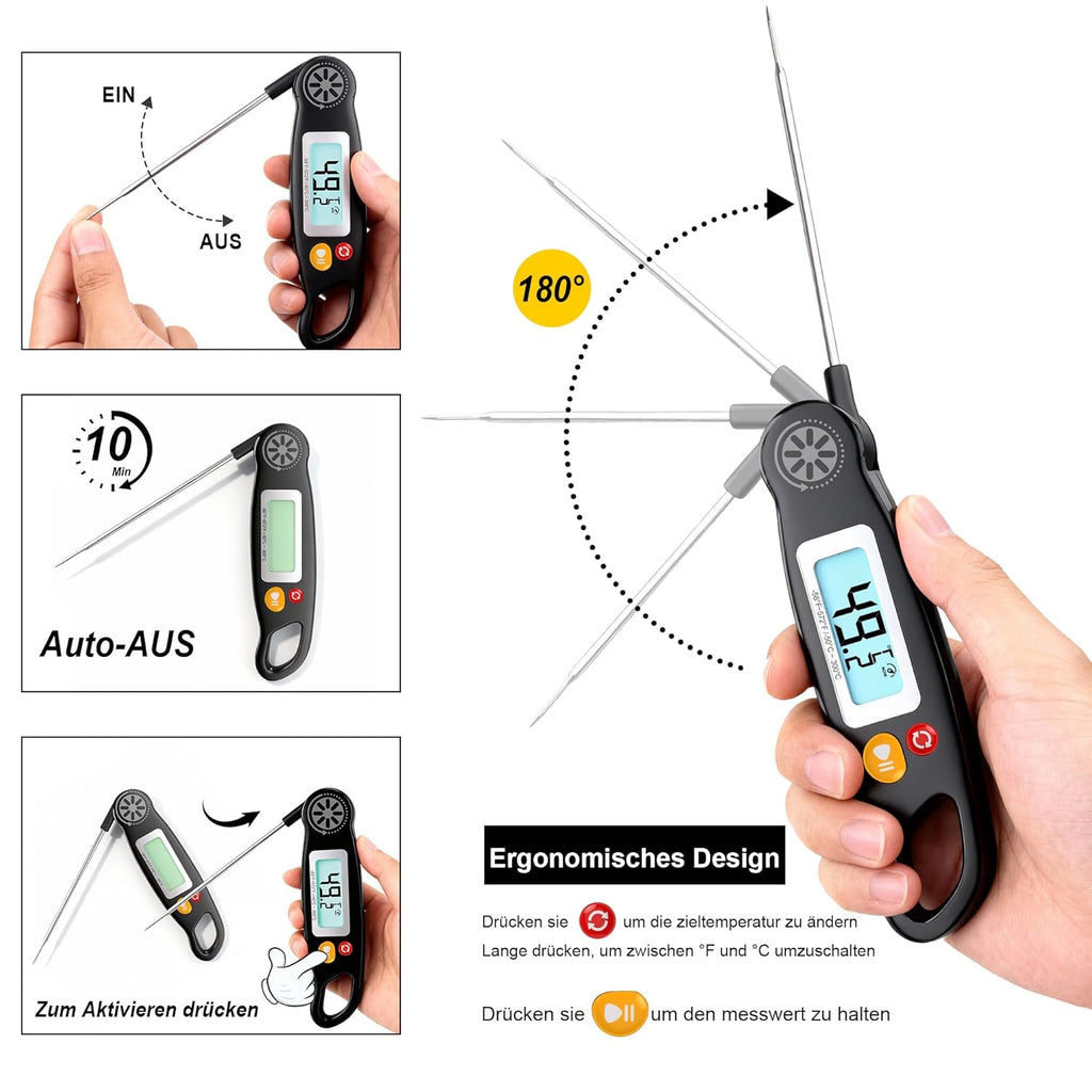 Antonki Digital Meat Thermometer - Instant Read Cooking Thermometer with Backlight for BBQ & Baking