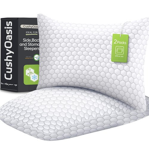 CushyOasis Shredded Memory Foam Pillow for Sleeping, Cooling Bed Pillows Set of 2, Adjustable Pillows for Side, Back, Stomach Sleepers with Washable Pillowcase (King Size, Grey)