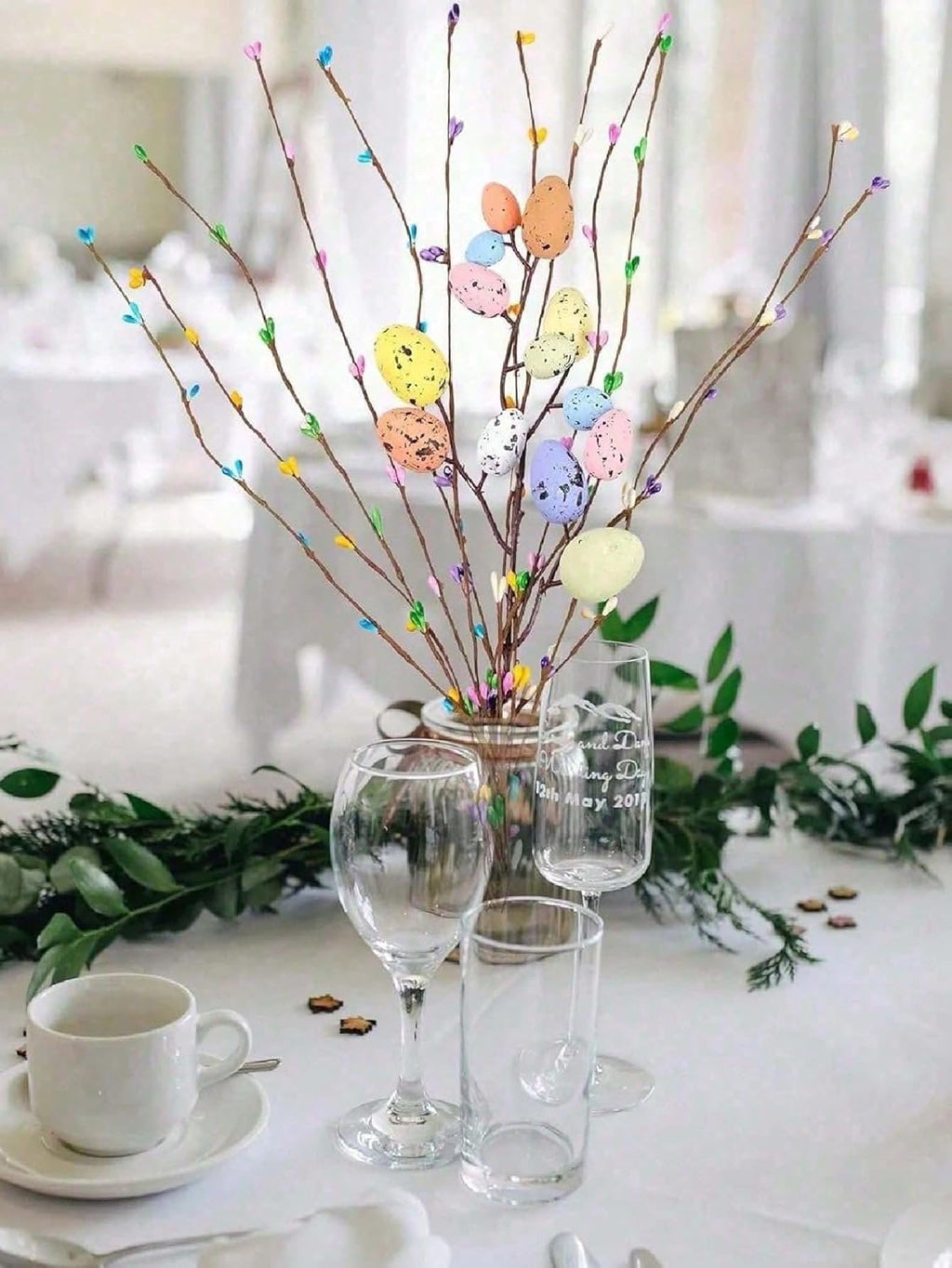 Skiennix 13PCS Artificial Easter Spray Vines - Pastel Eggs & Berries for Spring Decor